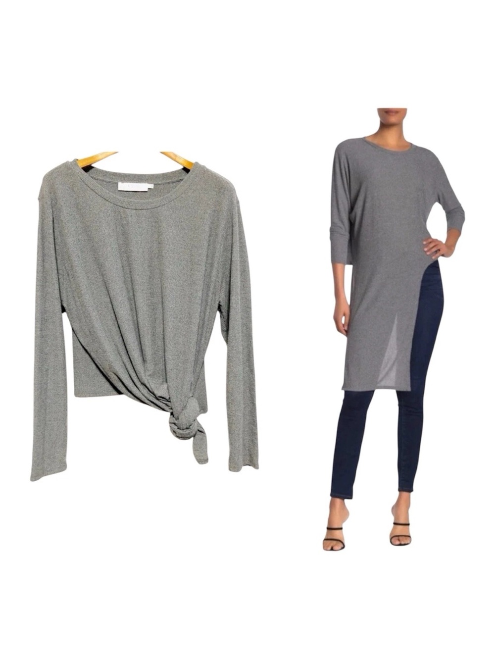 ASTR Gray Ribbed Tunic Top Side Slit Knot Sweater Dress Slouchy XS